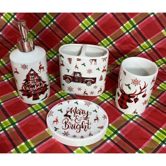 Christmas Bathroom Accessory Sets of 4, Reindeer Christmas Bathroom Decor - Picture 9 of 9